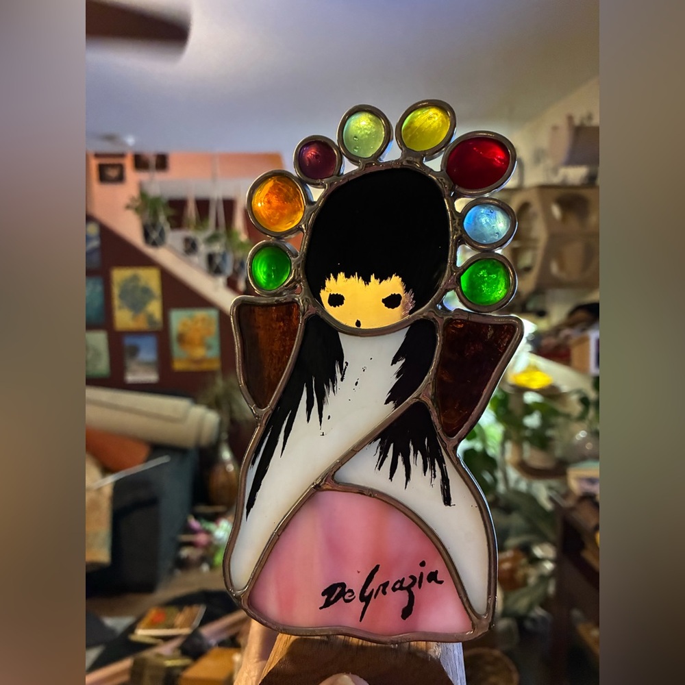 Vintage stained glass DeGrazia candle holder.